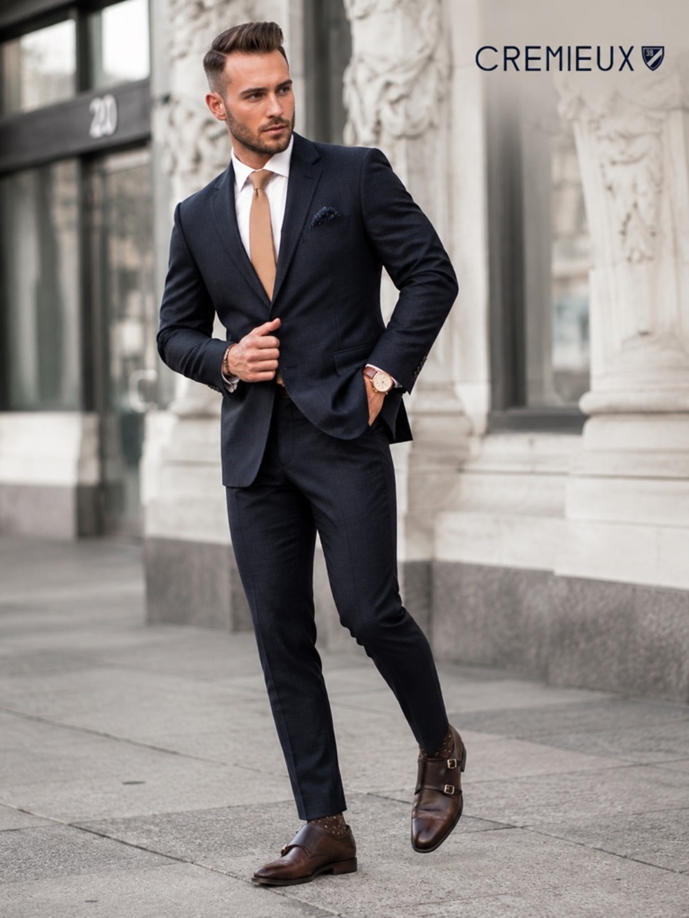 Classic Men's Navy and Black Houndstooth Two-Piece Suit